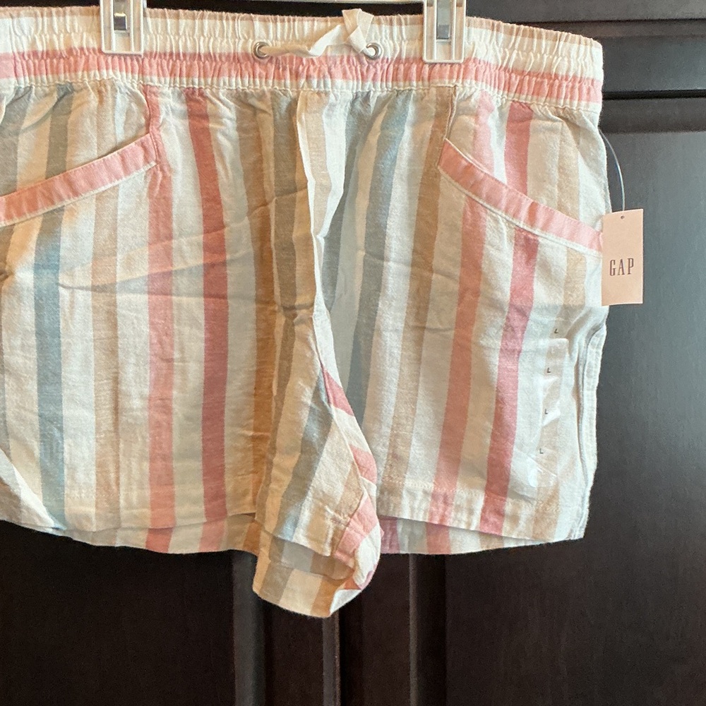GAP Factory Pastel Striped Drawstring Shorts in Pink and Blue